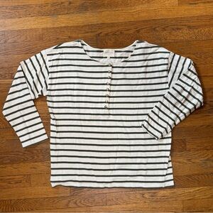 Sezane White and Dark Green Striped Button-Down Top